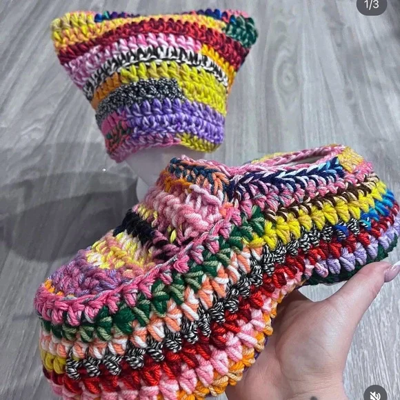 Colorful Crochet Hat and Slippers Set - Picture 2 of 2